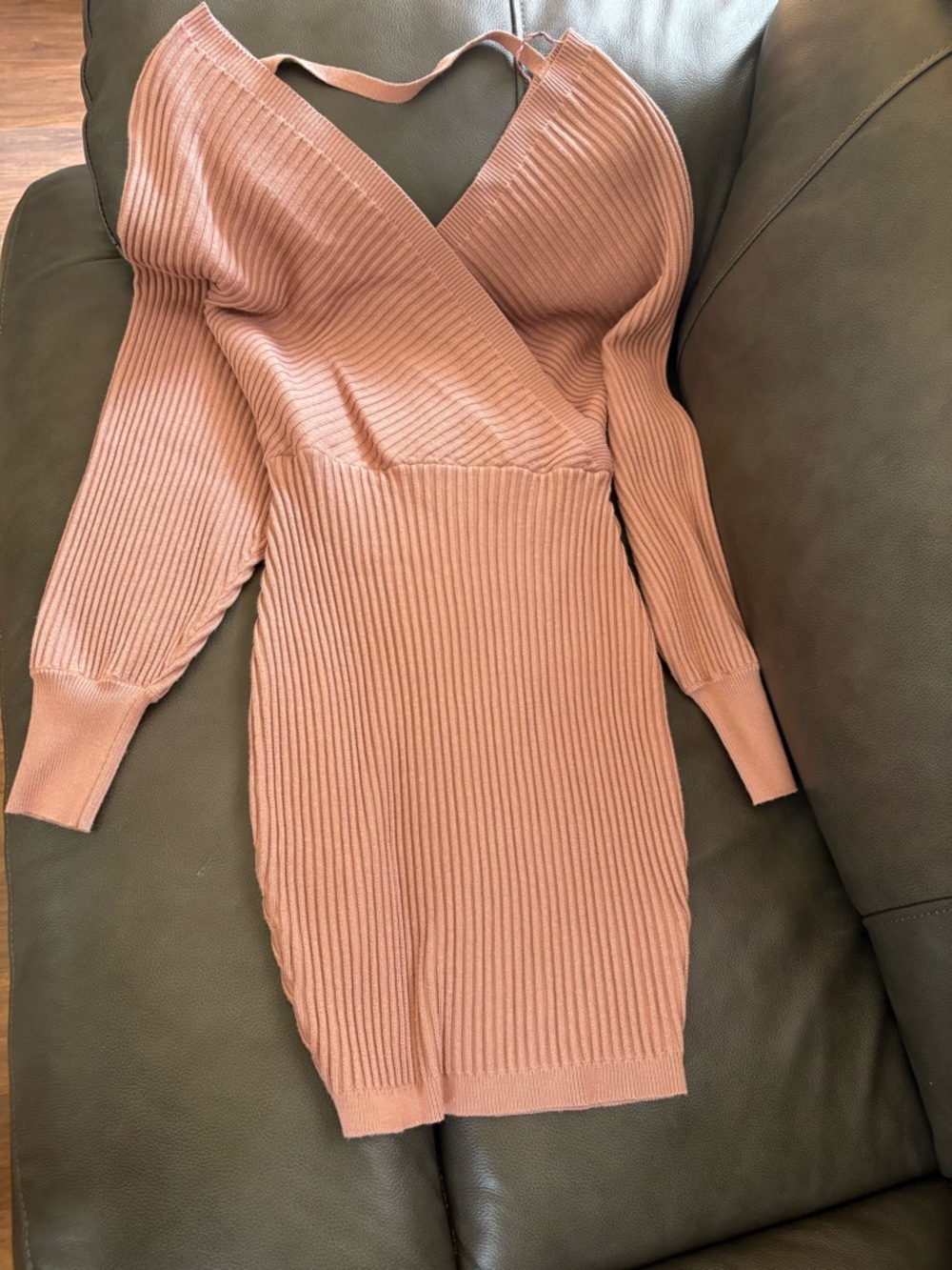 🌸 Love Tree Ribbed Wrap-Front Long Sleeve Dress in Dusty Rose